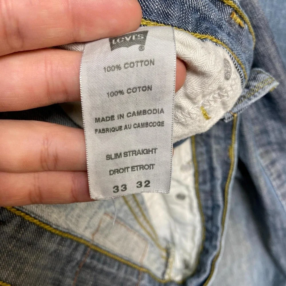Levi's 514 Jeans Mens 33x32 Blue Denim Light Wash Slim Straight Leg Outdoor